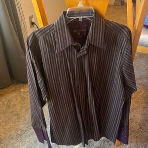 BCBG Men's Dark Striped Dress Shirt